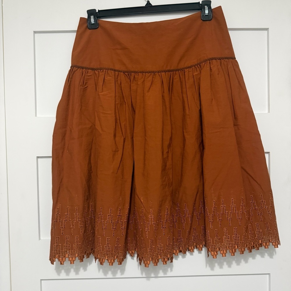 New! Bill Blass NY Rust Eyelet Hem Midi Skirt High Waist Pleated 36266 - Picture 3 of 9